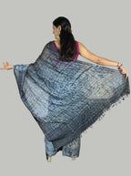 tye and dye grey colour handloom linen saree