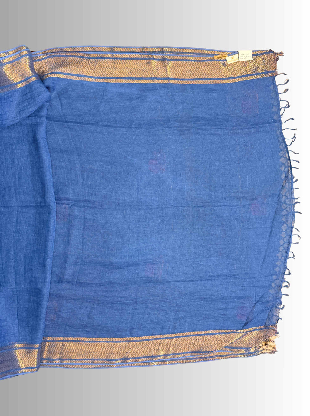 Blue handloom saree with copper zari border with hand embroiedry