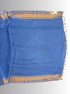 Blue handloom saree with copper zari border with hand embroiedry