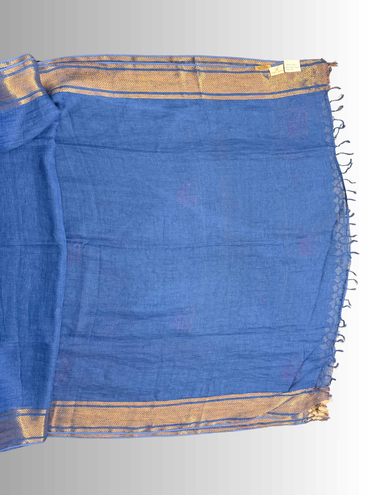 Blue handloom saree with copper zari border with hand embroiedry