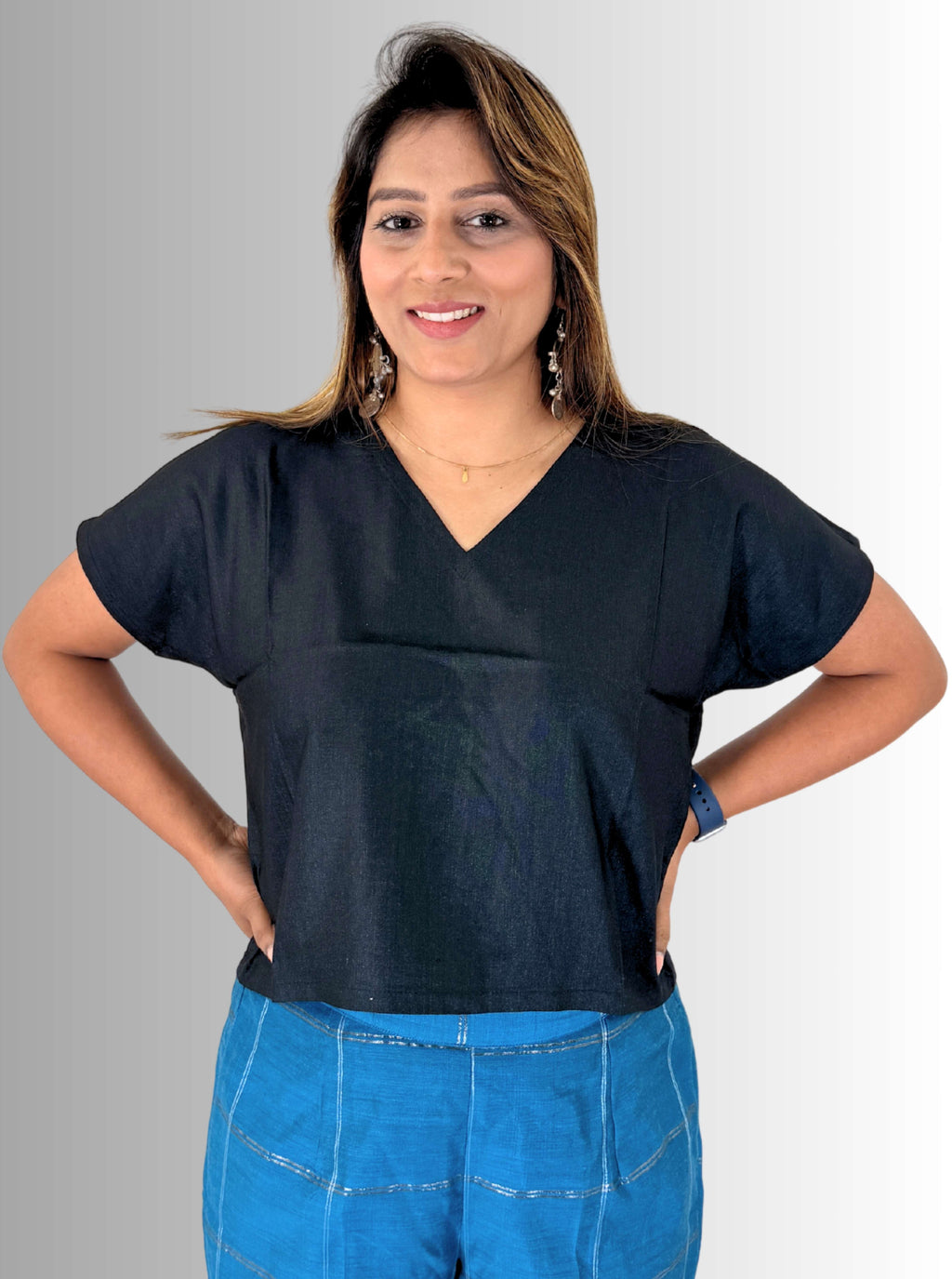 handloom Black Tassar silk cottton kimono top