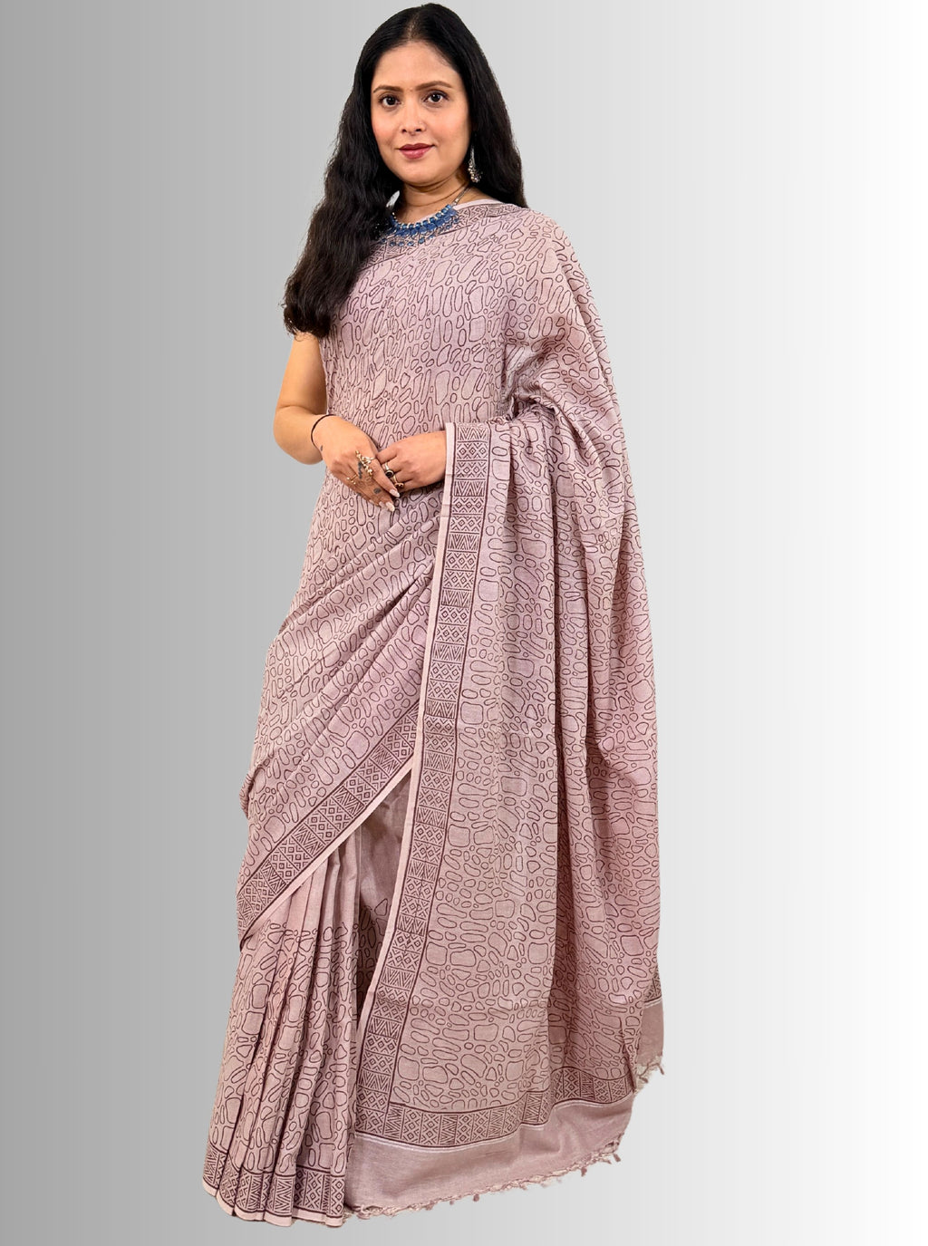 handloom cotton jaal hand block print saree with blouse