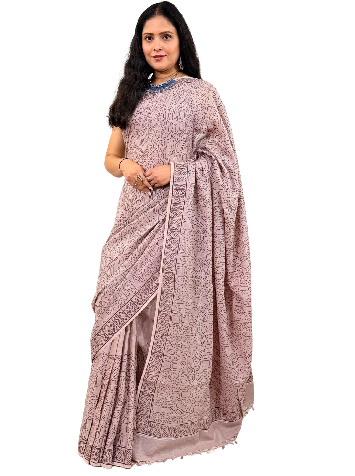 handloom cotton jaal hand block print saree with blouse