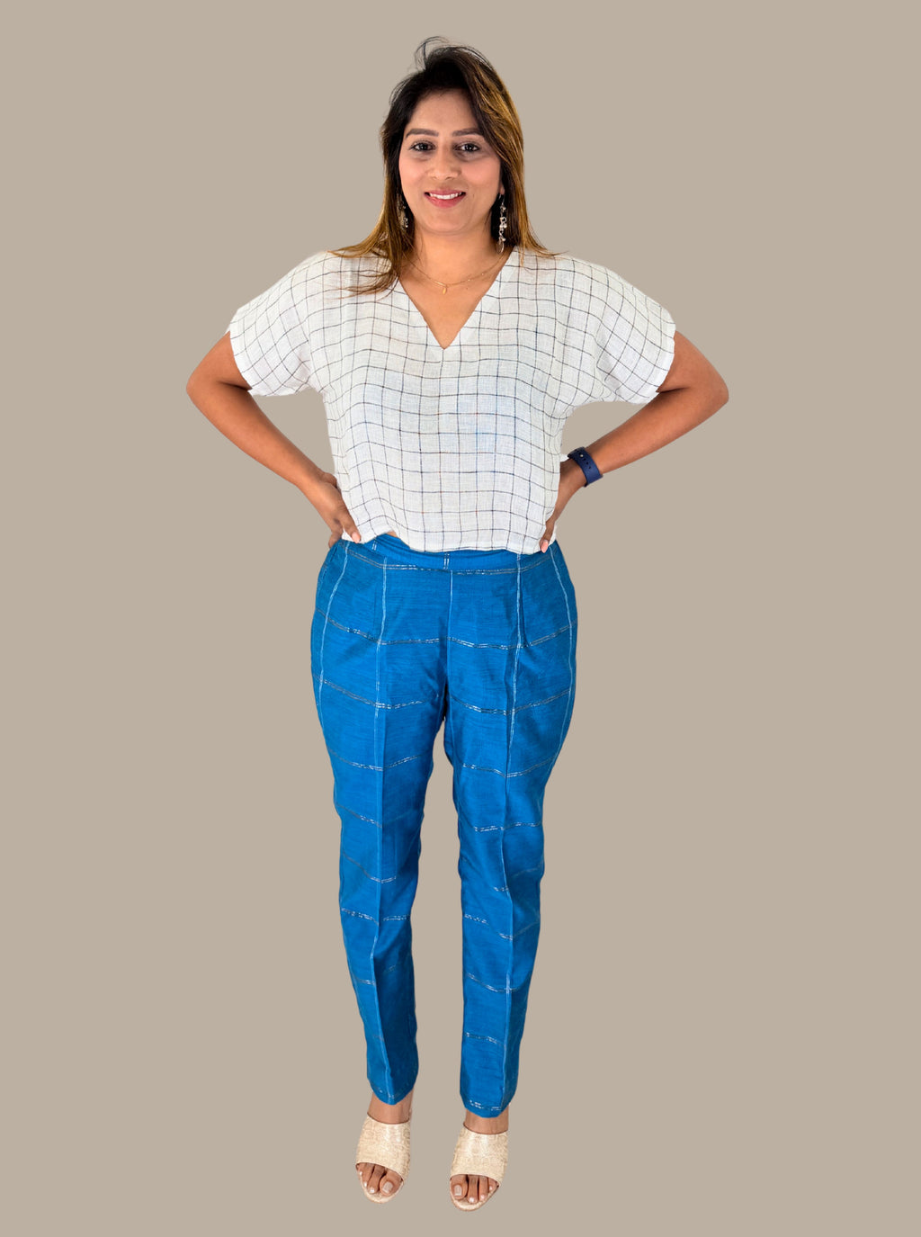 handloom linen white top with V-neck