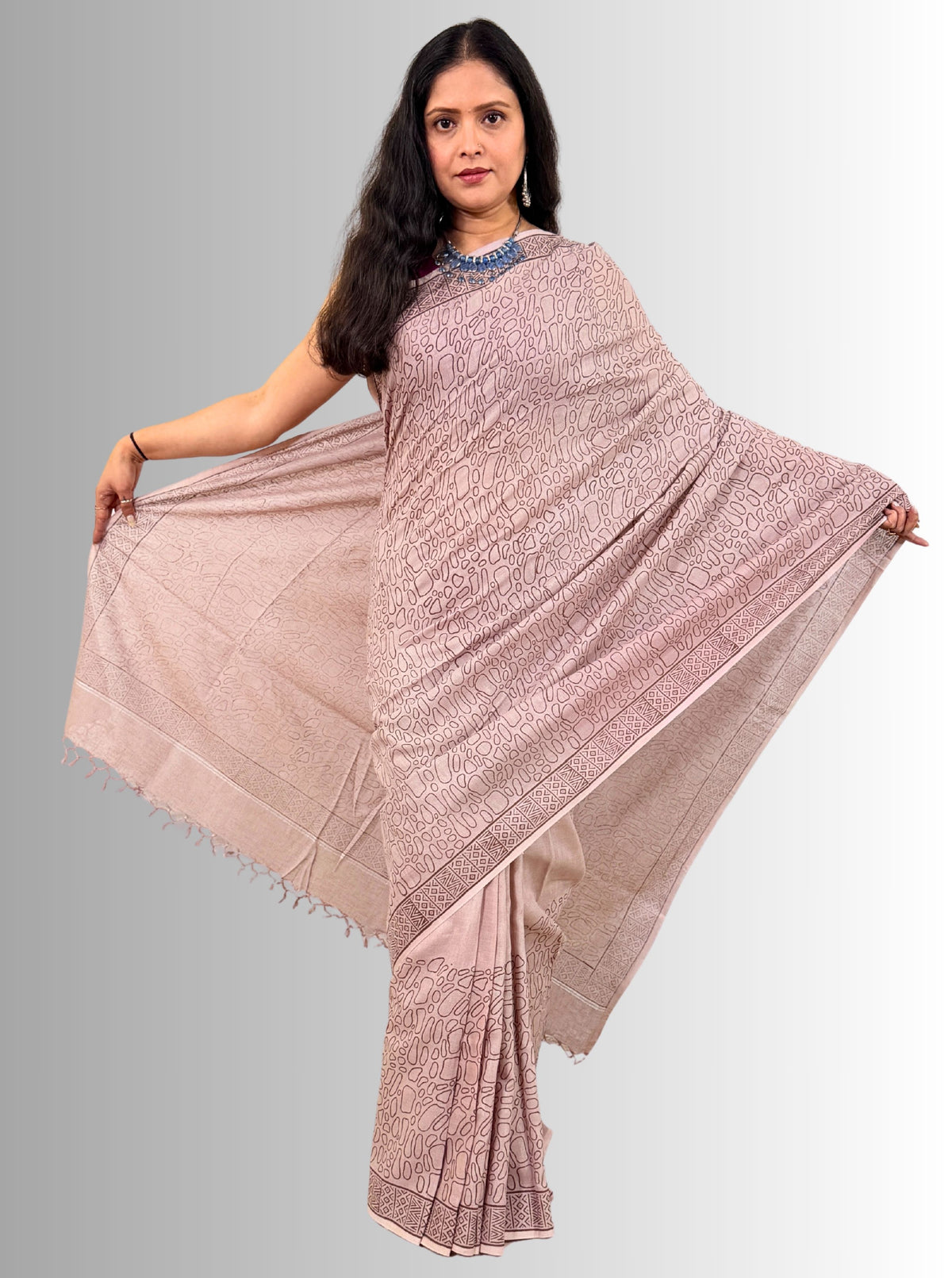 handloom cotton jaal hand block print saree with blouse