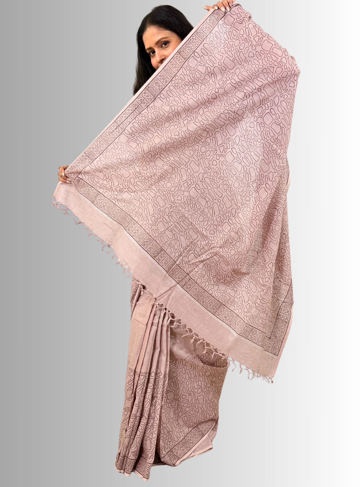 handloom cotton jaal hand block print saree with blouse