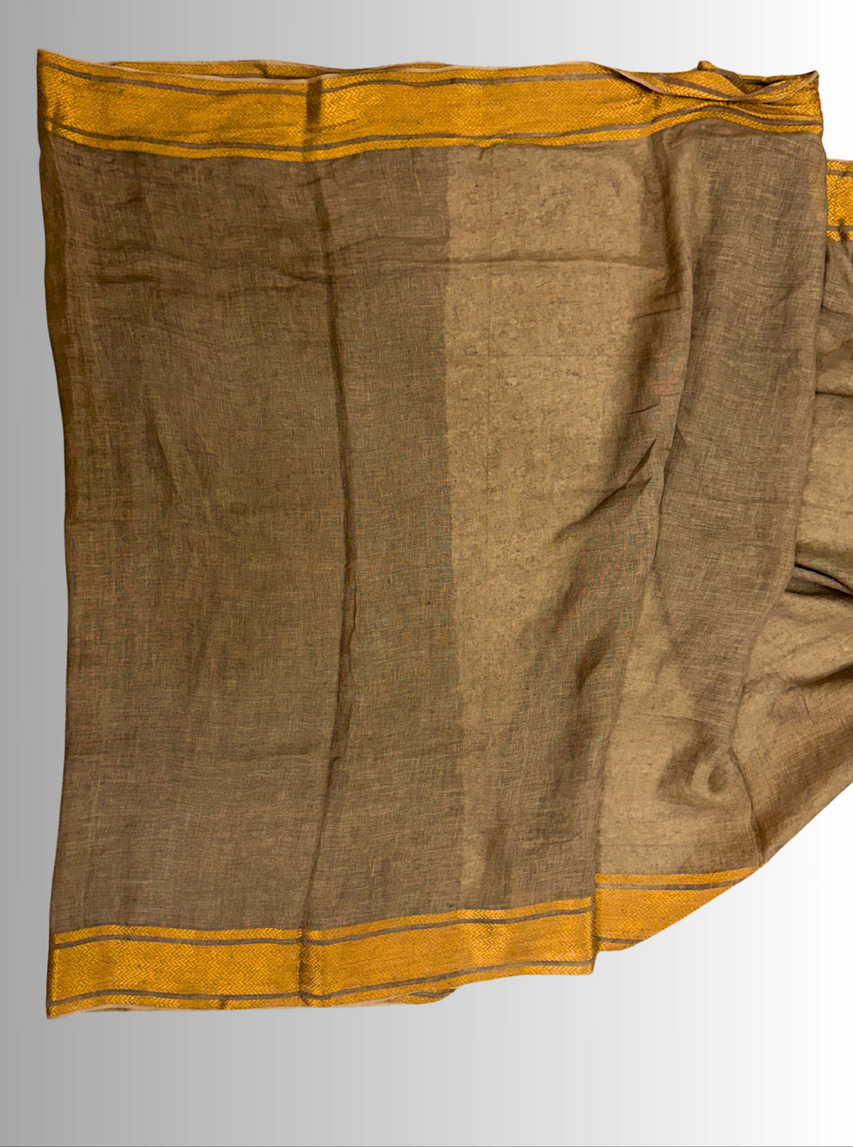 mouse colour handloom  linen saree with jaal hand embroiedry