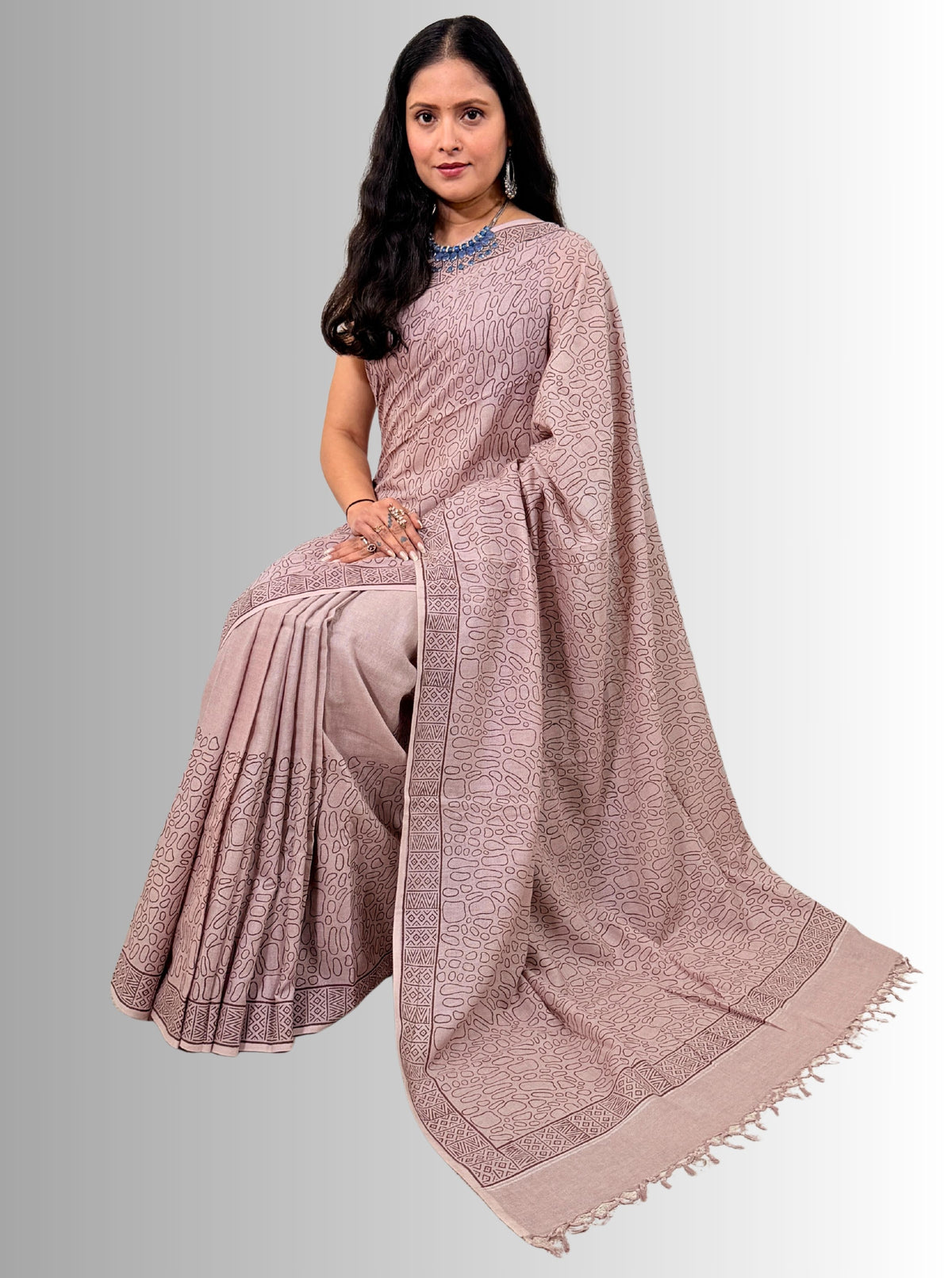 handloom cotton jaal hand block print saree with blouse