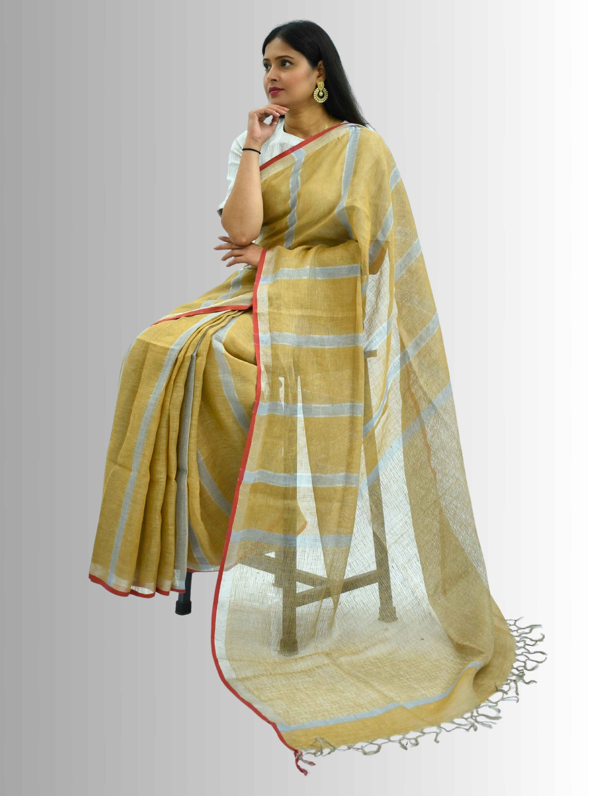 Pure Handloom Brown Linen Saree