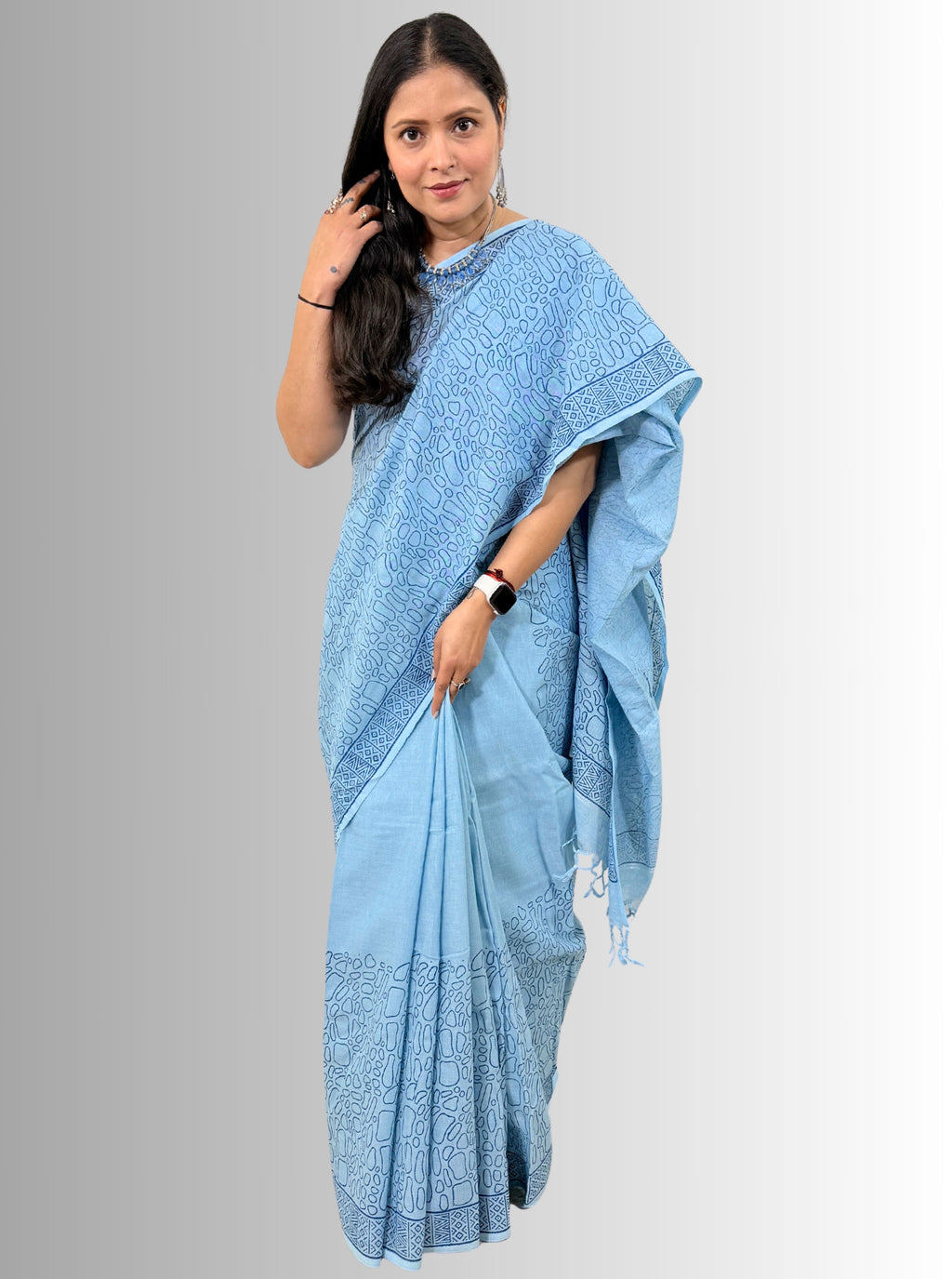 handloom cotton jaal hand block print saree with blouse