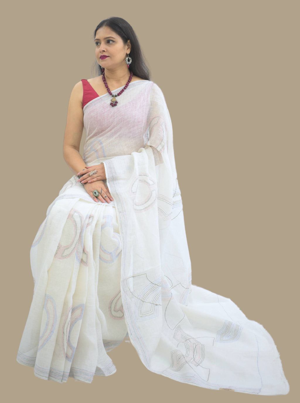 Pure Handloom White Linen Saree