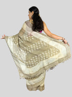 handloom linen soil beige colour dabu print sare with blouse