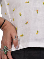 Pure Handloom Linen White Hand embroidered Top