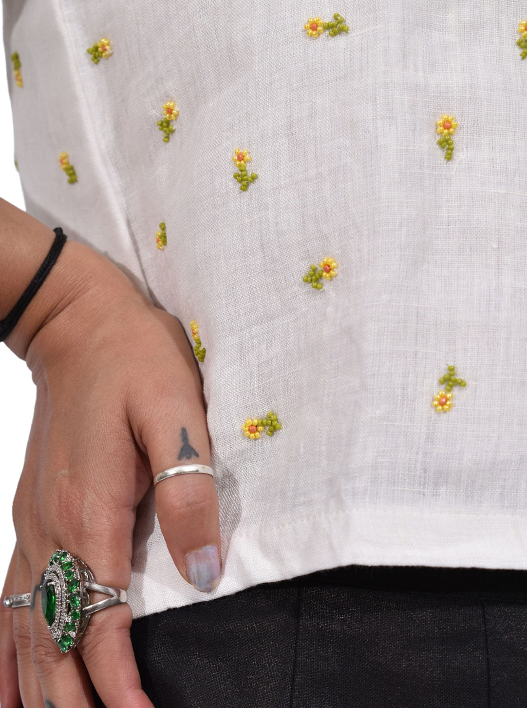 Pure Handloom Linen White Hand embroidered Top