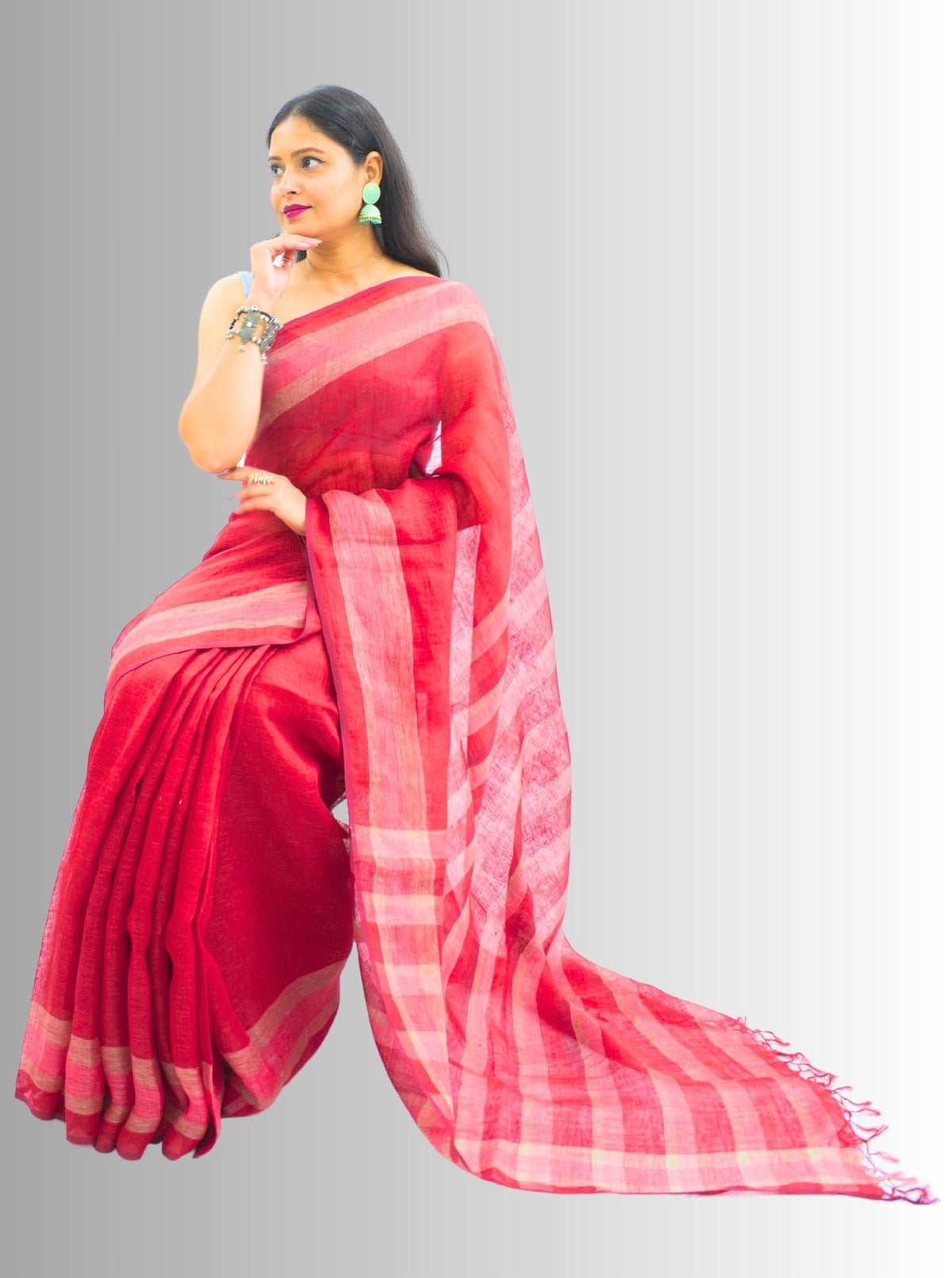 Pure Handloom Red Linen Saree