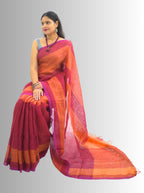 Pure Handloom Red & Orange Linen Saree (Copy)