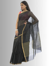 Chanderi Silk Black  Saree with Golden Zari Stripes