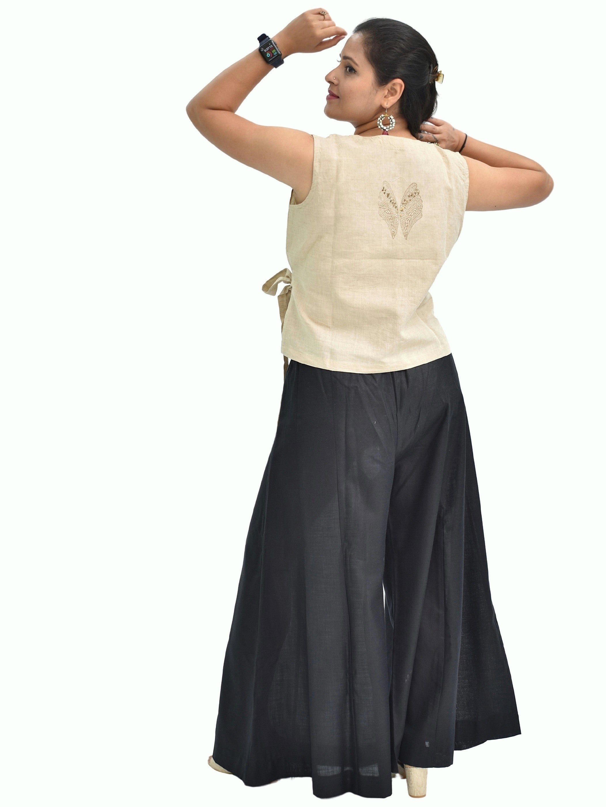Pure Handloom Cotton Linen Earthy Beige Color Hand embroidered Top