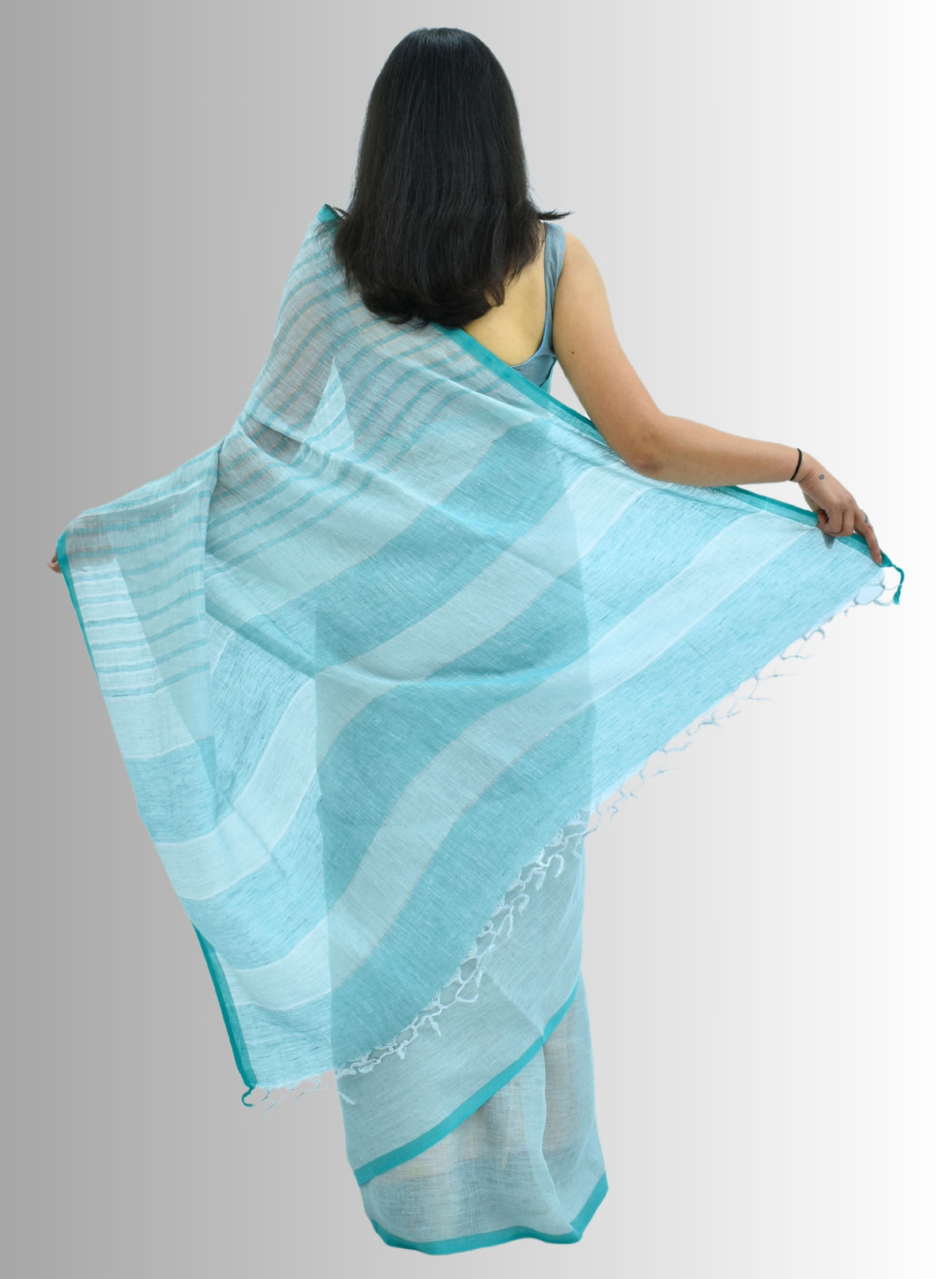 Pure Handloom Linen Sky Blue Saree