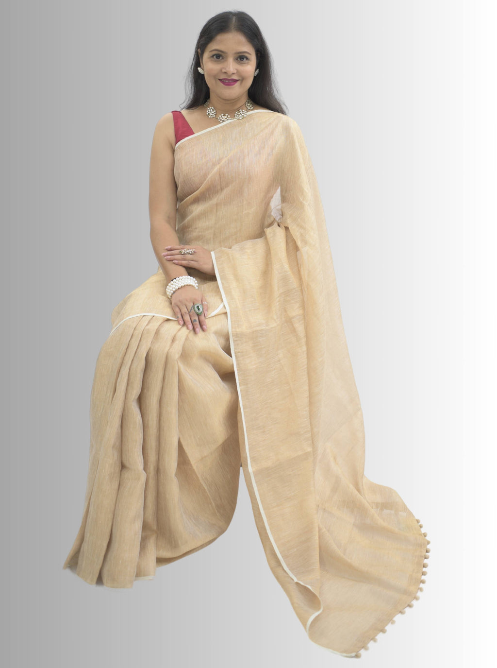 Pure Handloom Golden Tissue Linen Saree