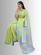 Pure Handloom Linen Lemom Green Saree