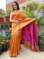 Pure handloom Orange &Pink tussar saree with Jamdani work