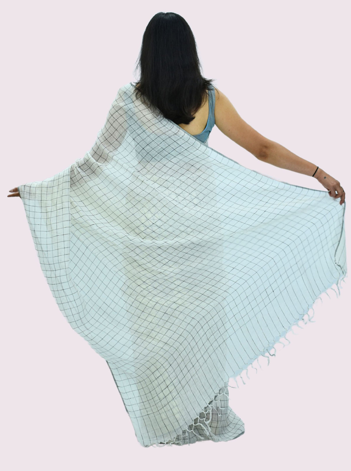 Pure Handloom Linen White Check Saree