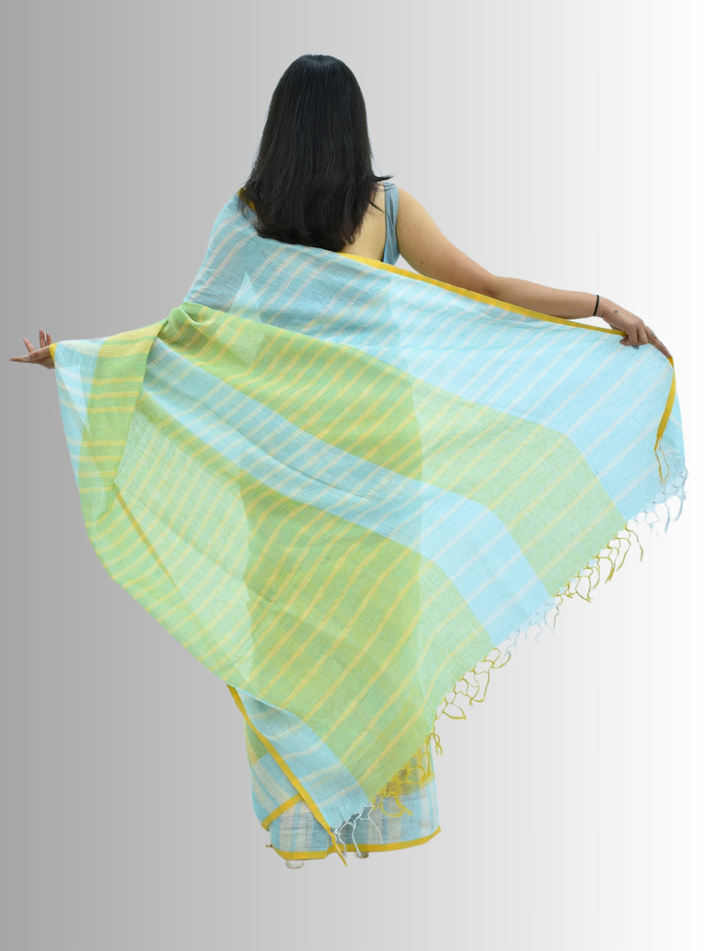 Pure Handloom Linen Multicolor Saree