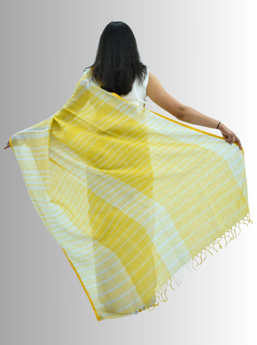 Pure Handloom Linen White & Yellow Saree