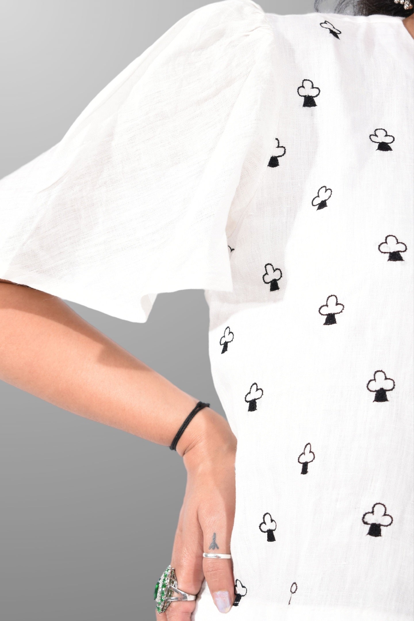 Pure Handloom Linen White Hand embroidered Top