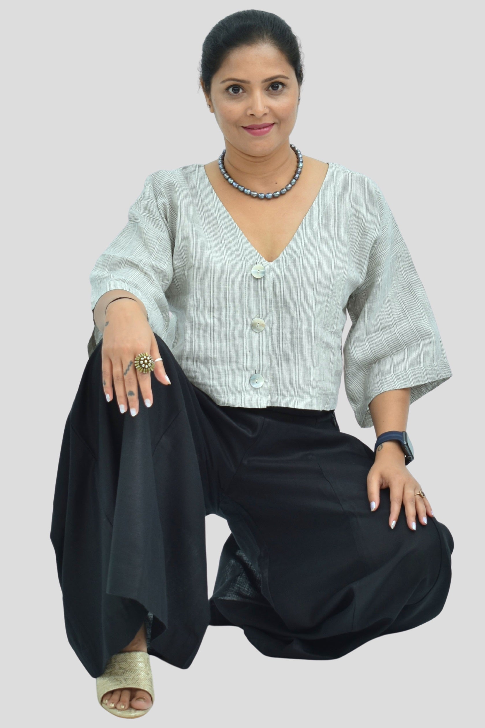 Pure Handloom Linen Grey Color Top