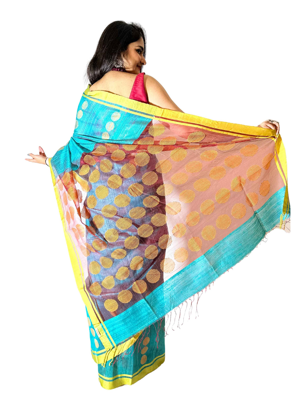 Pure handloom Teal Colour Tussar Silk Saree with Jamdani work