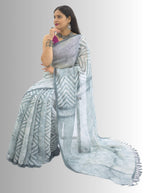 Pure Handloom White & Grey Shibori Linen Saree