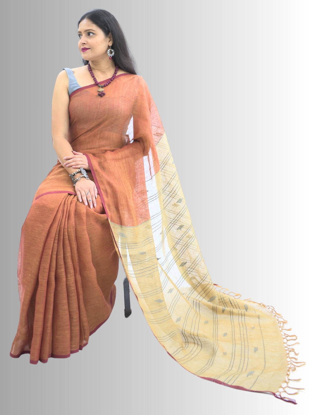 Pure Handloom Brown Linen Saree