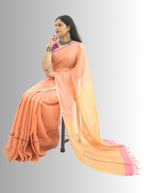 Pure Handloom Peach Linen Saree