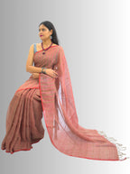 Pure Handloom Red & Brown Striped Linen Saree