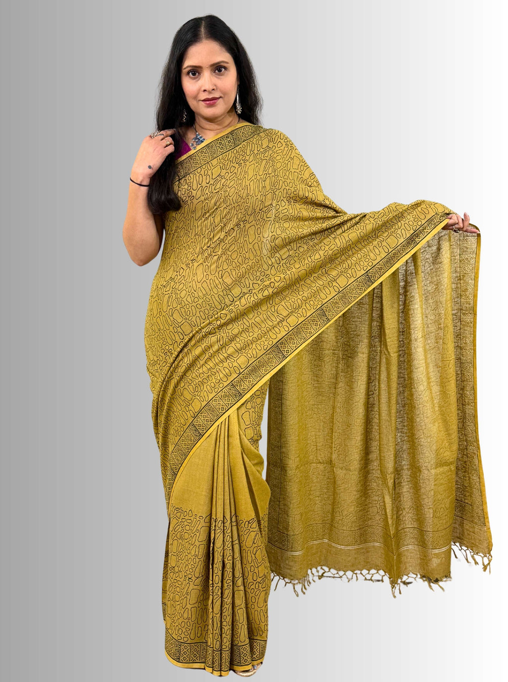 handloom cotton jaal hand block print saree with blouse