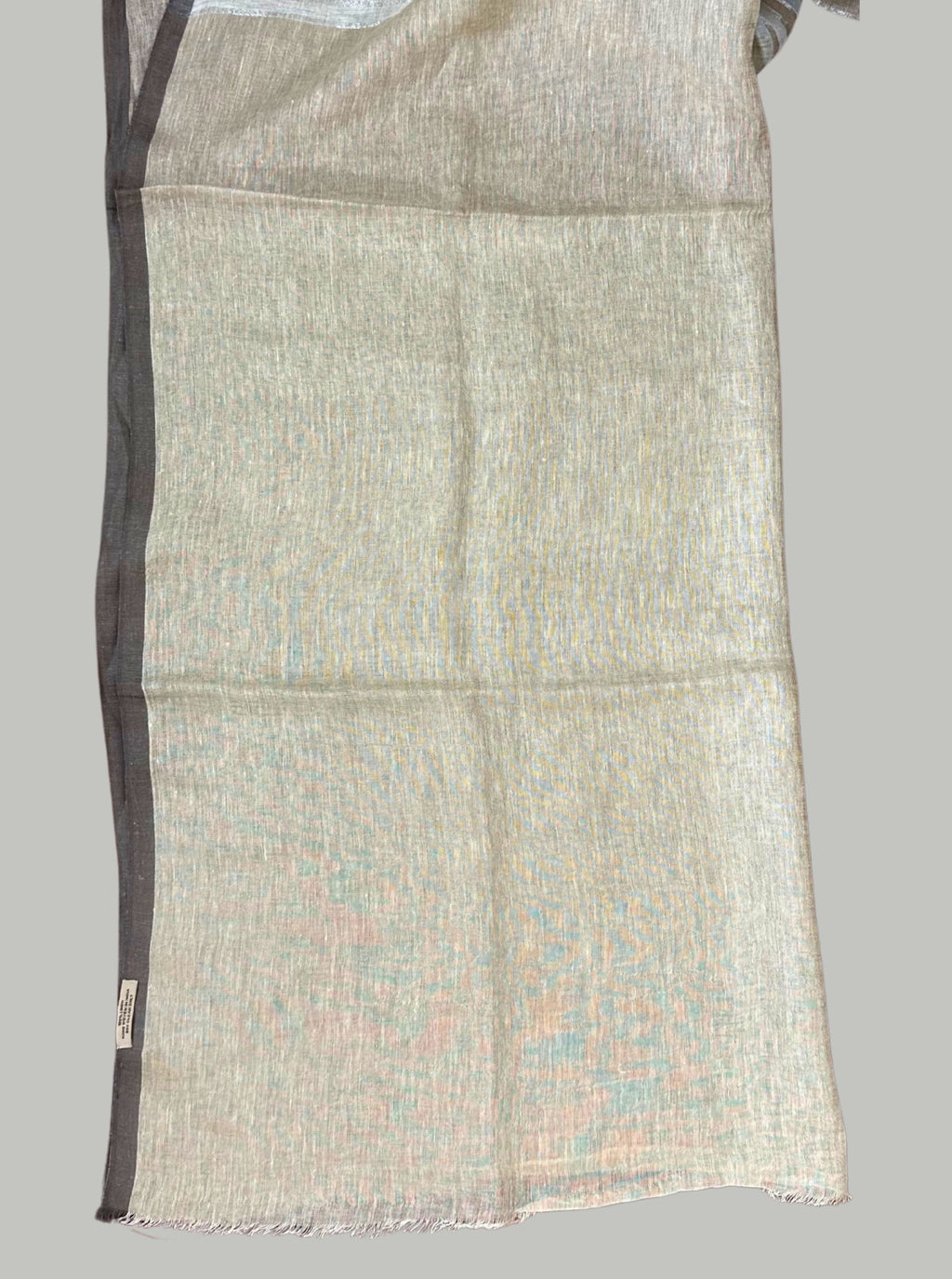 Beige handloom linen saree with silver tissue stripes with blouse