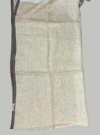 Beige handloom linen saree with silver tissue stripes with blouse