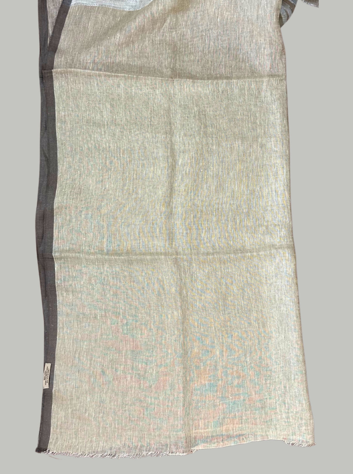 Beige handloom linen saree with silver tissue stripes with blouse