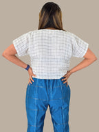 handloom linen white top with V-neck