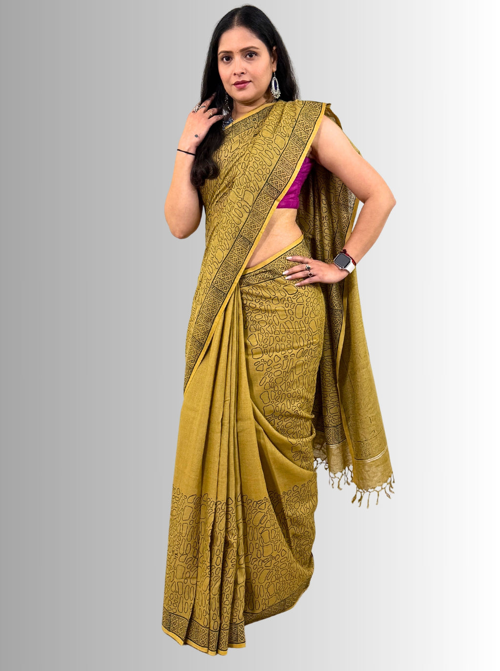 handloom cotton jaal hand block print saree with blouse