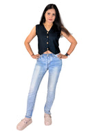 handloom tassar silk cotton black waist coat top with front button