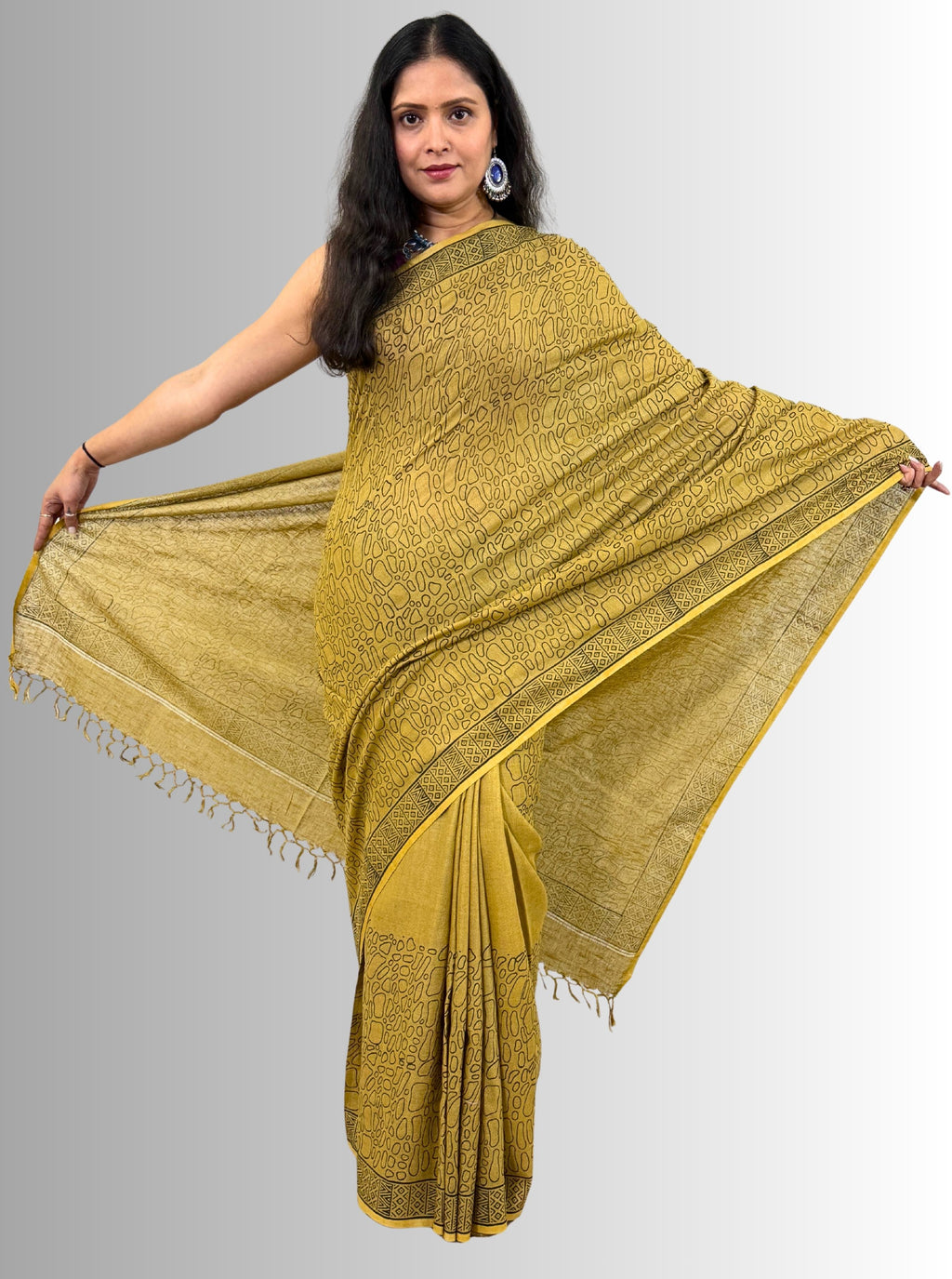 handloom cotton jaal hand block print saree with blouse