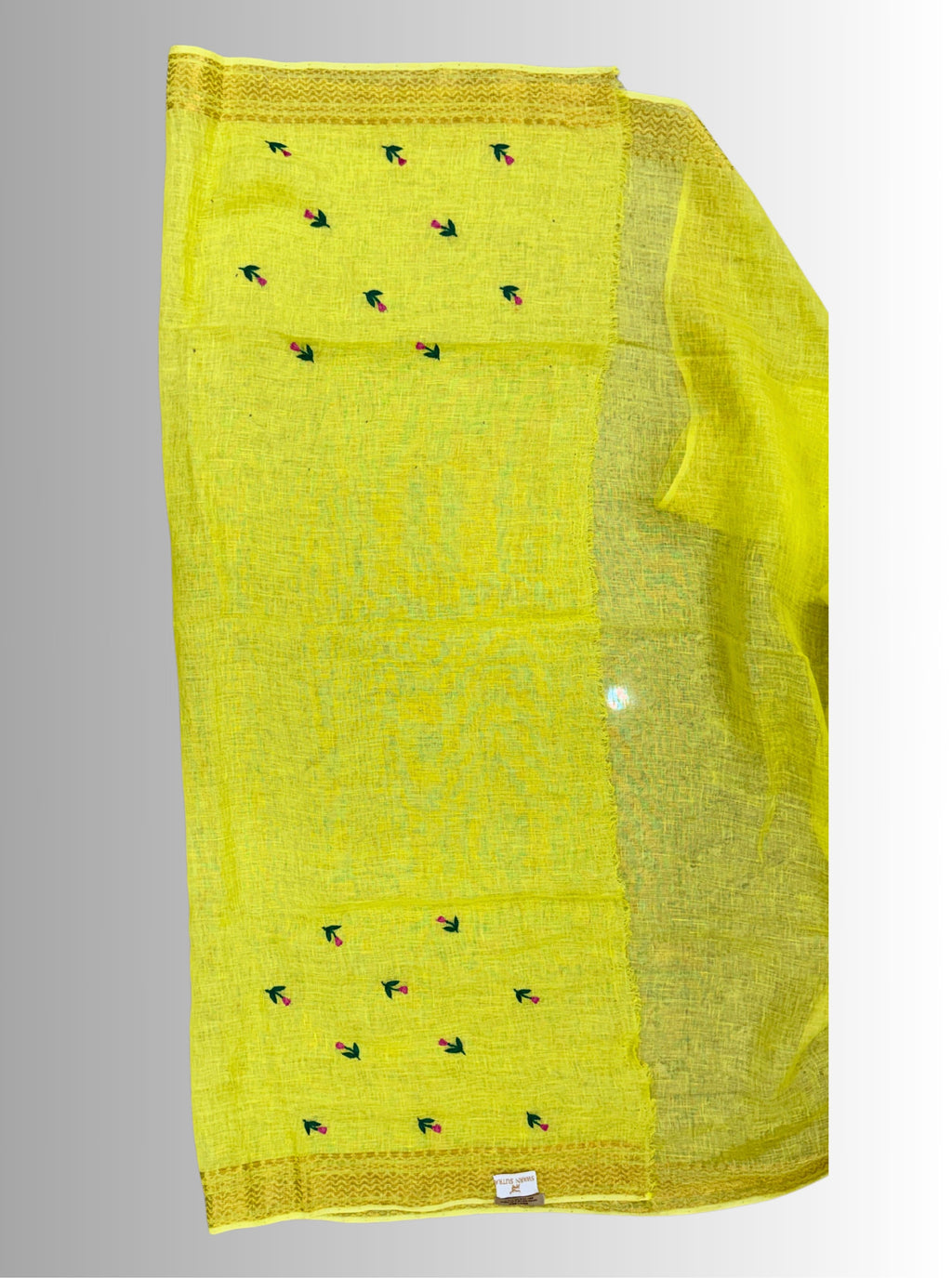 haldi yellow handloom linen hand embroiedry saree with blouse