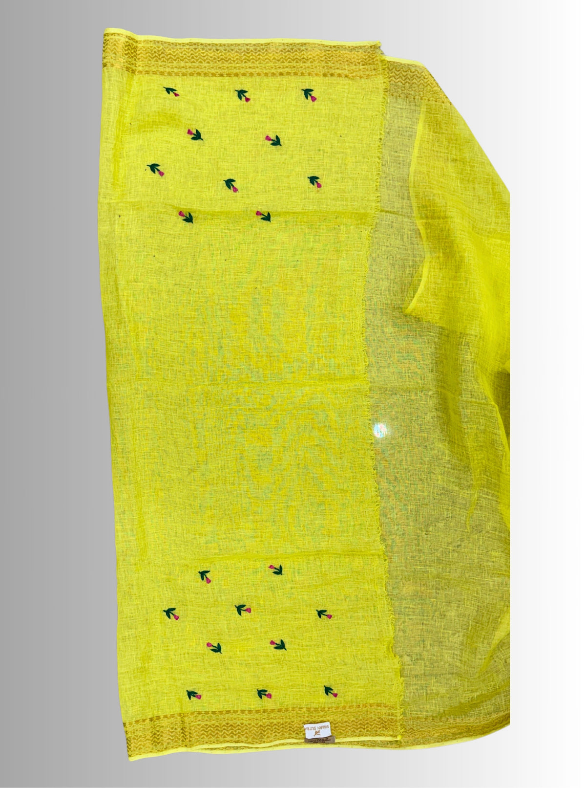 haldi yellow handloom linen hand embroiedry saree with blouse
