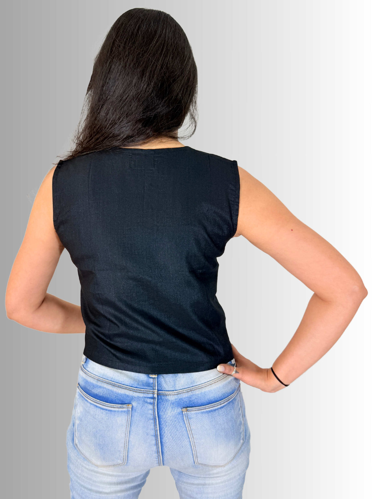 handloom tassar silk cotton black waist coat top with front button