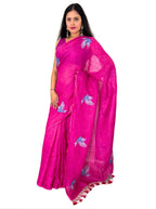 Fuchiya pink handloom hand embroiedry saree with blouse