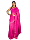 Pink handloom linen saree with hand block print with blouse