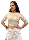 Handloom Golden Striped Tissue Linen Blouse with Boat Neck and Side Zippe